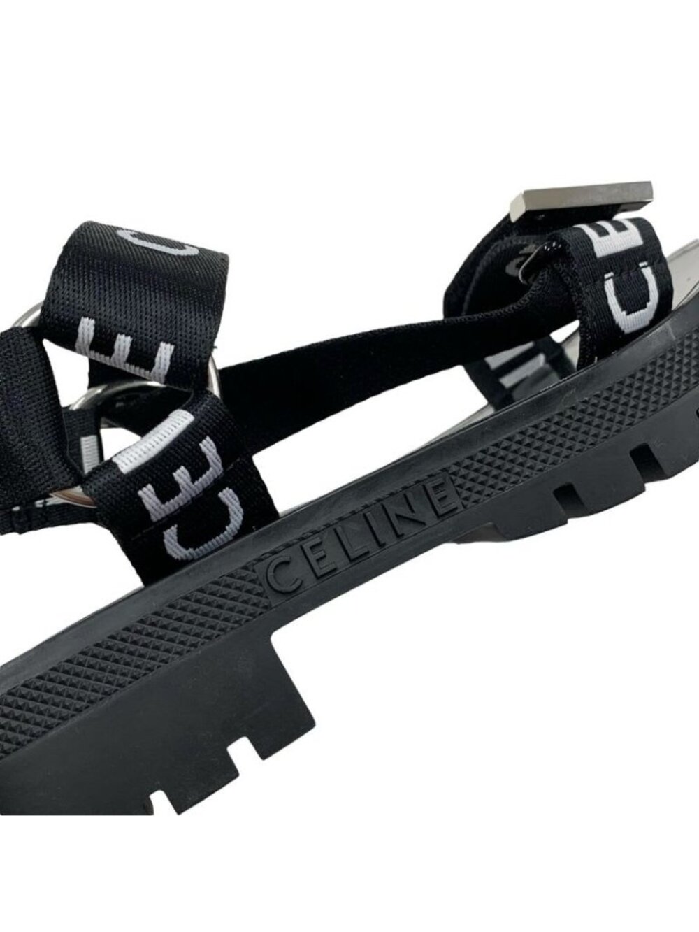 Celine Leo Strappy Sandals Shoes Fabric Leather Black White Sports - Picture 9 of 10